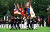 The Joint Service Color Guard advances at a ceremony. The military has seen a rise in suicide since the beginning of the War on Terror.