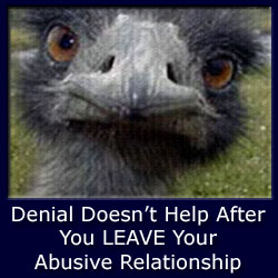 Denial In Abusive Relationships Works - But Not Out of Them...Denial in abusive relationships works. Making excuses for the abuser becomes second nature. But after leaving the relationship, you better stop it quick. Why?